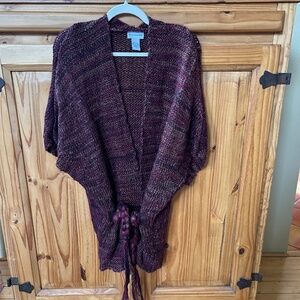Soft Surroundings Cardigan Sweater Short Sleeve Tie Waist Wool/Alpaca blend Med